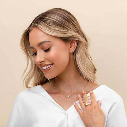14K Gold Plated 1.5ct CZ Solitaire Necklace Dainty Choker Women Jewelry