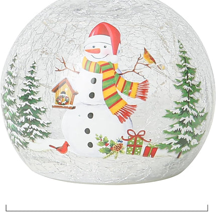 LED Snowman Crackle Glass Ball 3.9" | Christmas Indoor Table & Mantel Decor