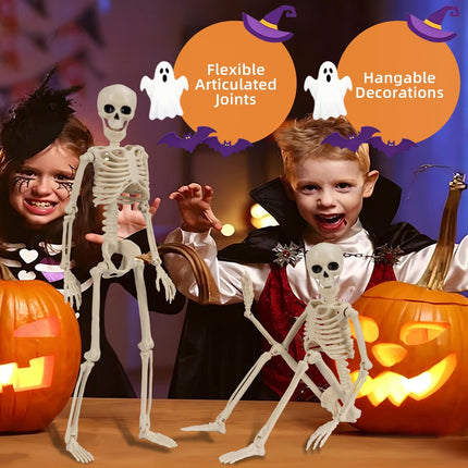 5-Piece 15.7in Posable Mini Skeletons, Articulated Hangable & Standable Party Decor