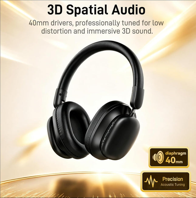 Bluetooth Over Ear Headphones 75H Playtime Wireless Headset with Mic Foldable