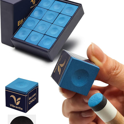 12 Pc Billiard Cue Chalk Cubes, Low Dust Pool Snooker 8-Ball Chalk with Case