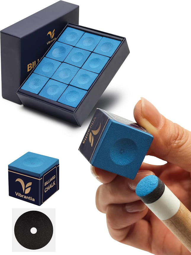 12 Pc Billiard Cue Chalk Cubes, Low Dust Pool Snooker 8-Ball Chalk with Case