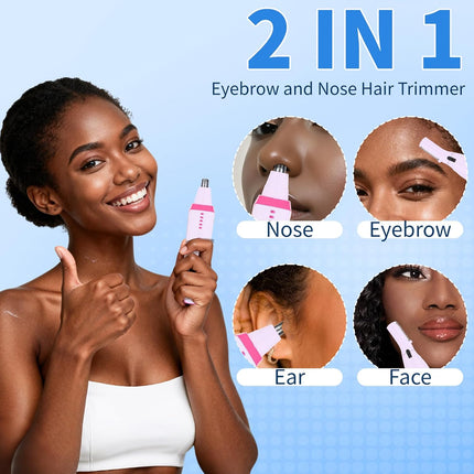 2-in-1 Nose & Ear Hair Trimmer with LED Display, USB Rechargeable Facial Trimmer, Purple