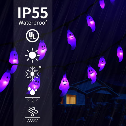 20FT 60LED Purple Ghost String Lights, Plug-In, Timer, 8 Modes, Waterproof Decor