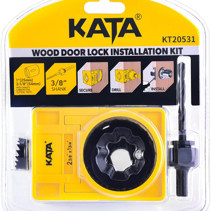 Door Lock Installation Kit – 1-3/8" to 1-3/4" with Guide Template & Carbon Steel Hole Saw