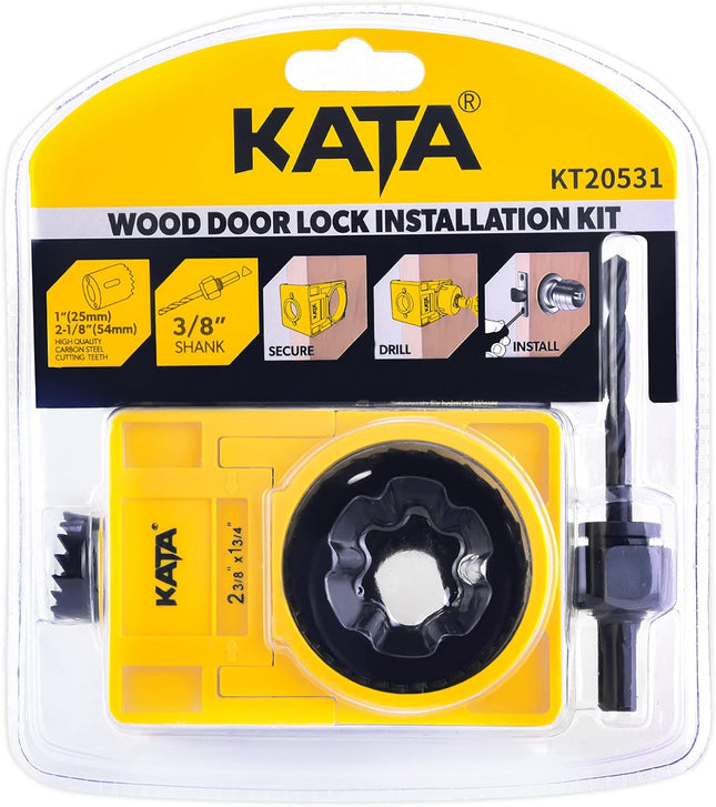 Door Lock Installation Kit – 1-3/8" to 1-3/4" with Guide Template & Carbon Steel Hole Saw