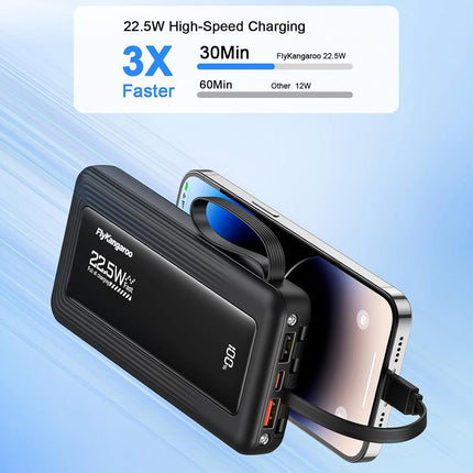10000mAh USB C Portable Charger Battery Pack with LED Display and Cables