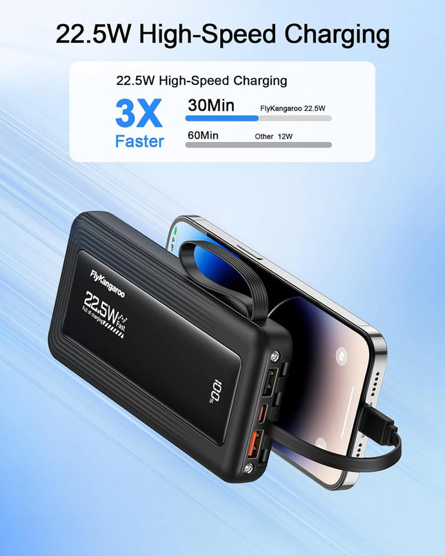 10000mAh USB C Portable Charger Battery Pack with LED Display and Cables