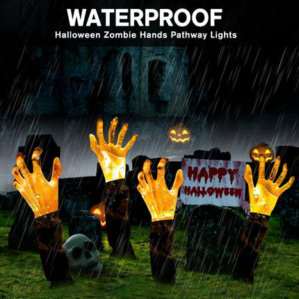4-Piece Halloween Zombie Hand Pathway Lights, Waterproof Arm Stakes for Yard Decor