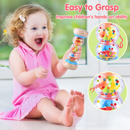 Montessori Wooden Rain Stick Toy, Baby Rattle Shaker Sensory Musical Toy