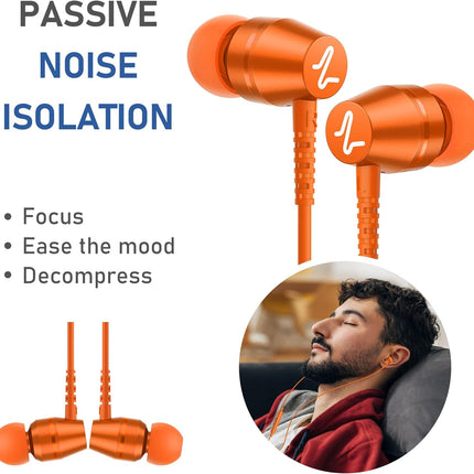 Wired In-Ear Earbuds with Microphone 3.5mm Jack 5-Year Warranty Orange