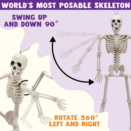 5-Piece 16in Posable Halloween Skeletons, Hanging Graveyard & Haunted House Decor