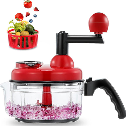 3-Cup Manual Food Chopper 3-in-1 Vegetable Cutter Blender Whisk BPA-Free with Handle
