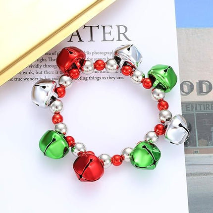3-Piece Christmas Jingle Bell Bracelets – Colorful Beaded Charm Stretch Bracelets for Xmas Fun