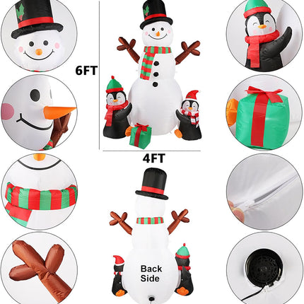 Christmas Inflatable Decorations 6FT, Cute Snowman & Penguins with LED Lights