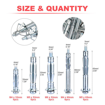 30pcs Molly Bolts & Screws Kit – Heavy Duty Wall Anchors for Drywall