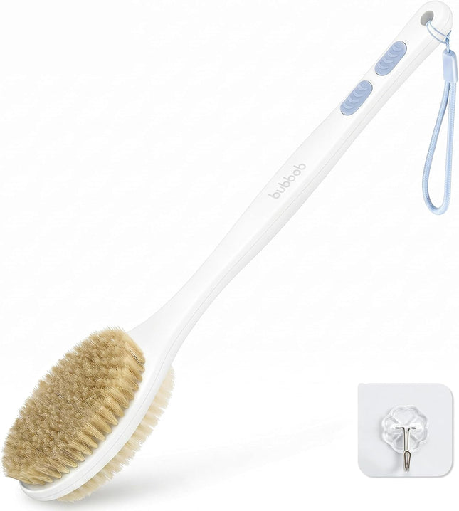 Blue Shower Back Scrubber Long Handle Double Sided Bristles Anti Slip Grip
