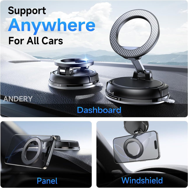 Car Phone Holder for MagSafe – 78+LBS Suction, 2400gf Magnetic, 360° Adjustable