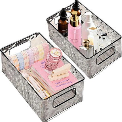 2 PCS Clear Acrylic Storage Containers – Space-Saving Grey Organizers