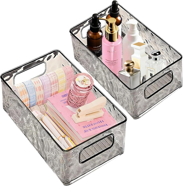 2 PCS Clear Acrylic Storage Containers – Space-Saving Grey Organizers