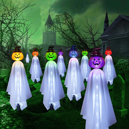 4-Pack Solar Pumpkin Ghost Lights, Witch Hat Stake Lights for Yard & Porch Decor