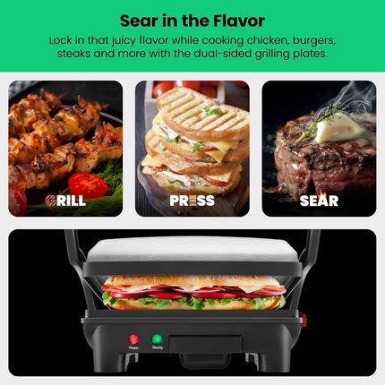 4 Slice Panini Press Grill Opens Sandwich Maker 180 Degrees with Drip Tray Black