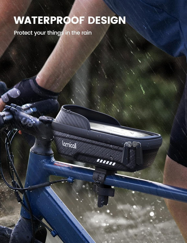 Waterproof Bike Frame Bag with Phone Holder, Top Tube Cycling Pouch for Phones
