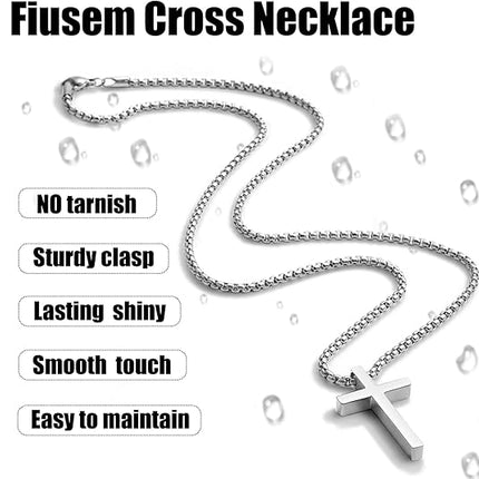 Cross Necklace for Men Stainless Steel Pendant 2.5mm Box Chain Silver Gold Black