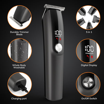6-in-1 Beard Trimmer & Hair Clipper Kit, Waterproof Cordless Grooming Set for Men
