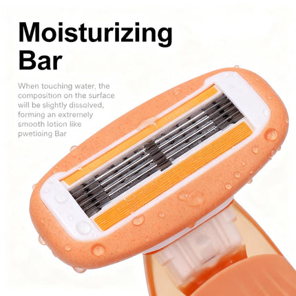 Women’s Travel Razor – 5-Blade Shaver with Lubricating Strip, 2 Cartridges, Orange
