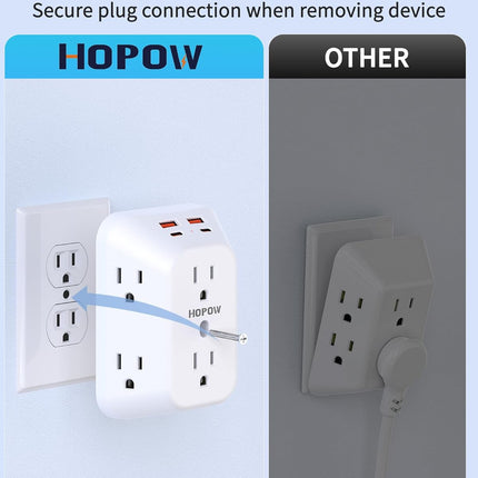 3-Sided 6-Outlet Extender with 4 USB Ports (2 USB-C), Surge Protector, White