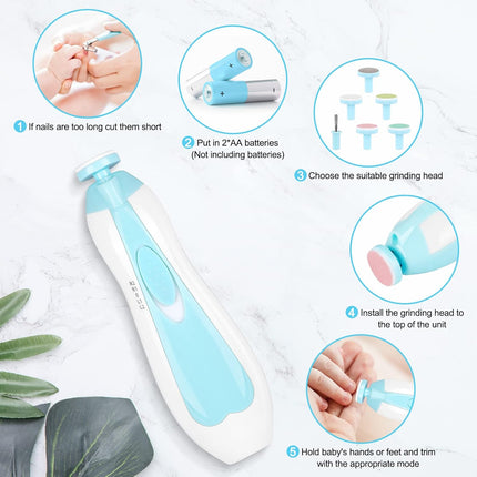 Electric Baby Nail File – 6-in-1 Safety Trimmer for Fingers & Toes (Blue)