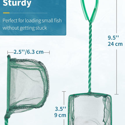 Small Aquarium Fish Net 4 Inch Fine Nylon Mesh with 9.5 Inch Braided Metal Handle