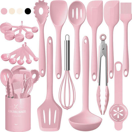 22pcs Pink Silicone Kitchen Utensil Set Heat Resistant Dishwasher Safe Tools
