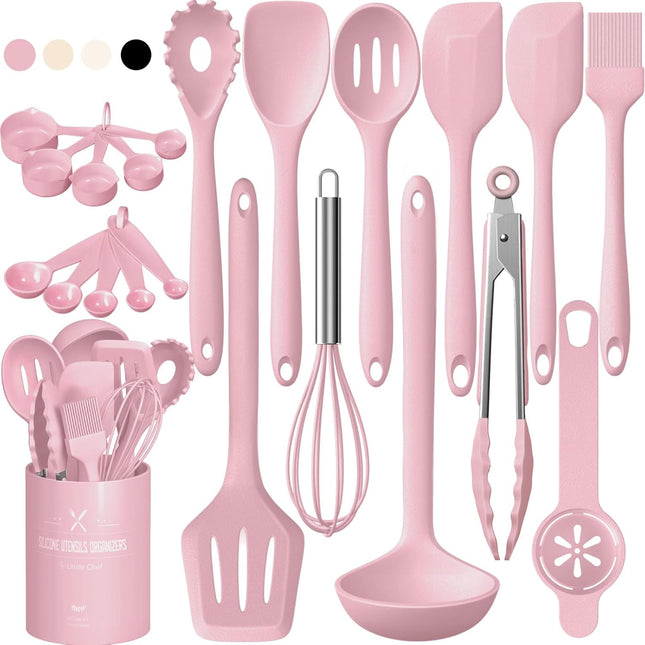 22pcs Pink Silicone Kitchen Utensil Set Heat Resistant Dishwasher Safe Tools