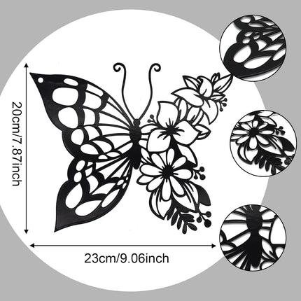 Butterfly Wall Art – Boho Metal Flower Decor for Bedroom & Living Room, Black