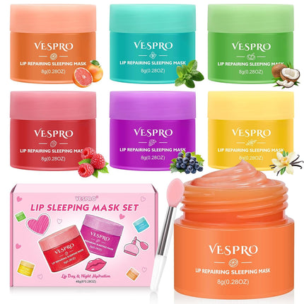 6 Pack Lip Sleeping Mask Overnight Hydrating Treatment for Dry Lips Women