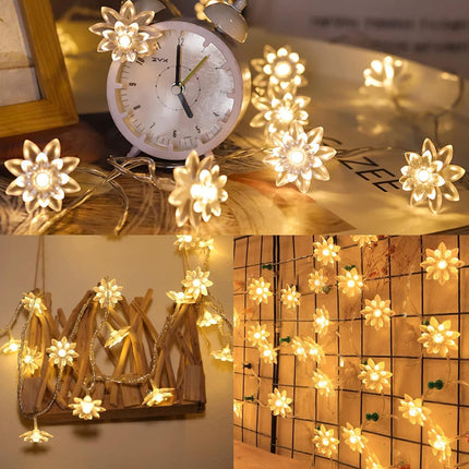 Battery Operated Flower String Lights 158" 40LED Lotus Fairy Lights Timer