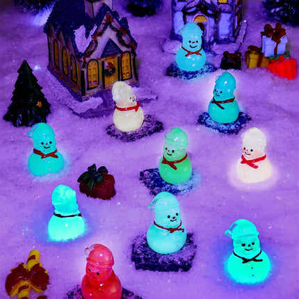 46 PCS Glow-in-the-Dark Mini Snowman Figurines – 9 Colors Xmas Decor