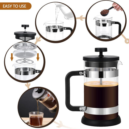 French Press Coffee Maker 21 oz Borosilicate Glass Coffee Tea Press with 4-Level Filter