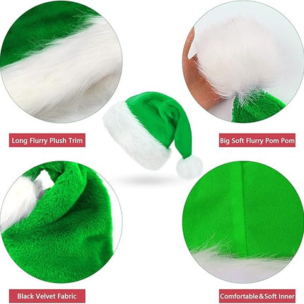Green Plush Santa Hat for Adults – Velvet Christmas Party Costume & Home Decor
