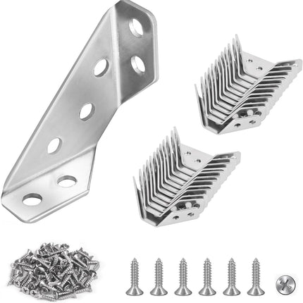 12-Pack Stainless Steel Furniture Corner Brackets with Screws, Heavy Duty