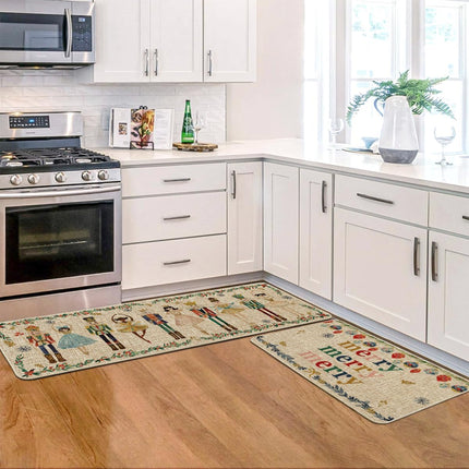 Christmas Kitchen Mats Set of 2 – Nutcracker Design, 17x29 & 17x47 Inches