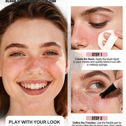 2-in-1 Freckle Pen with Blush, Waterproof Long-Lasting Sun-Kissed Makeup, Quick-Dry
