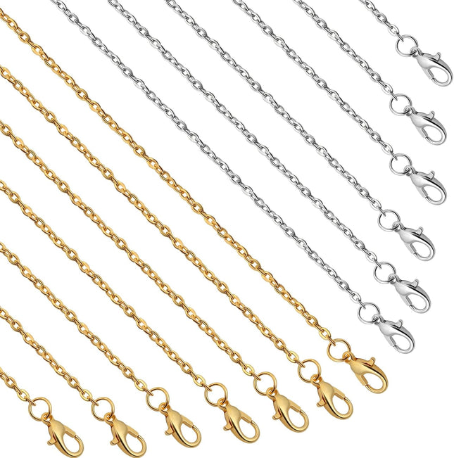 24 Pack Necklace Chains Bulk Gold Silver Plated DIY Jewelry 18 Inch Cable Link