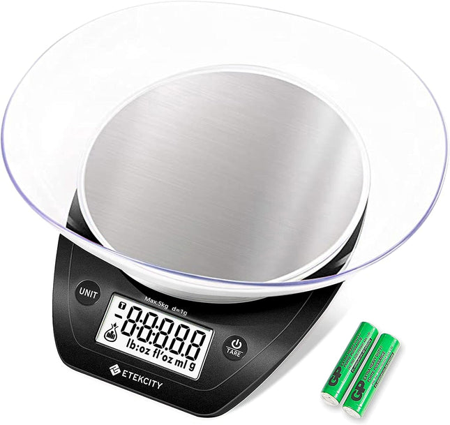 5kg Digital Kitchen Scale with 0.1g Accuracy, Bowl, Grams & Ounces