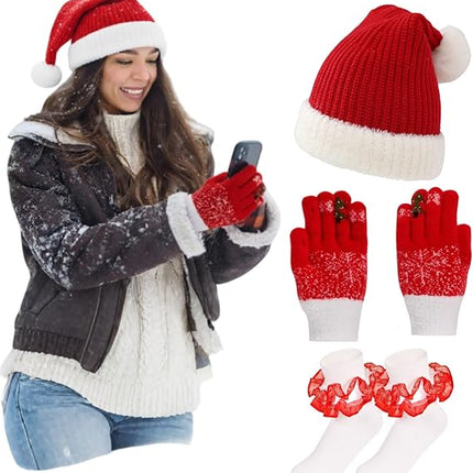 Women’s Winter Hat, Gloves & Socks Set – Knitted Beanie for Cold Weather