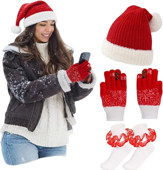 Women’s Winter Hat, Gloves & Socks Set – Knitted Beanie for Cold Weather