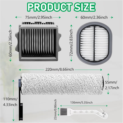 Floor ONE S5Combo Replacement Kit – 2 Roller Brushes, 2 HEPA Filters & Cleaner Brush