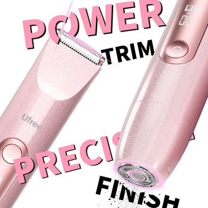 2-in-1 Bikini Trimmer for Women, Dual-Head Waterproof Rechargeable Shaver, Pink